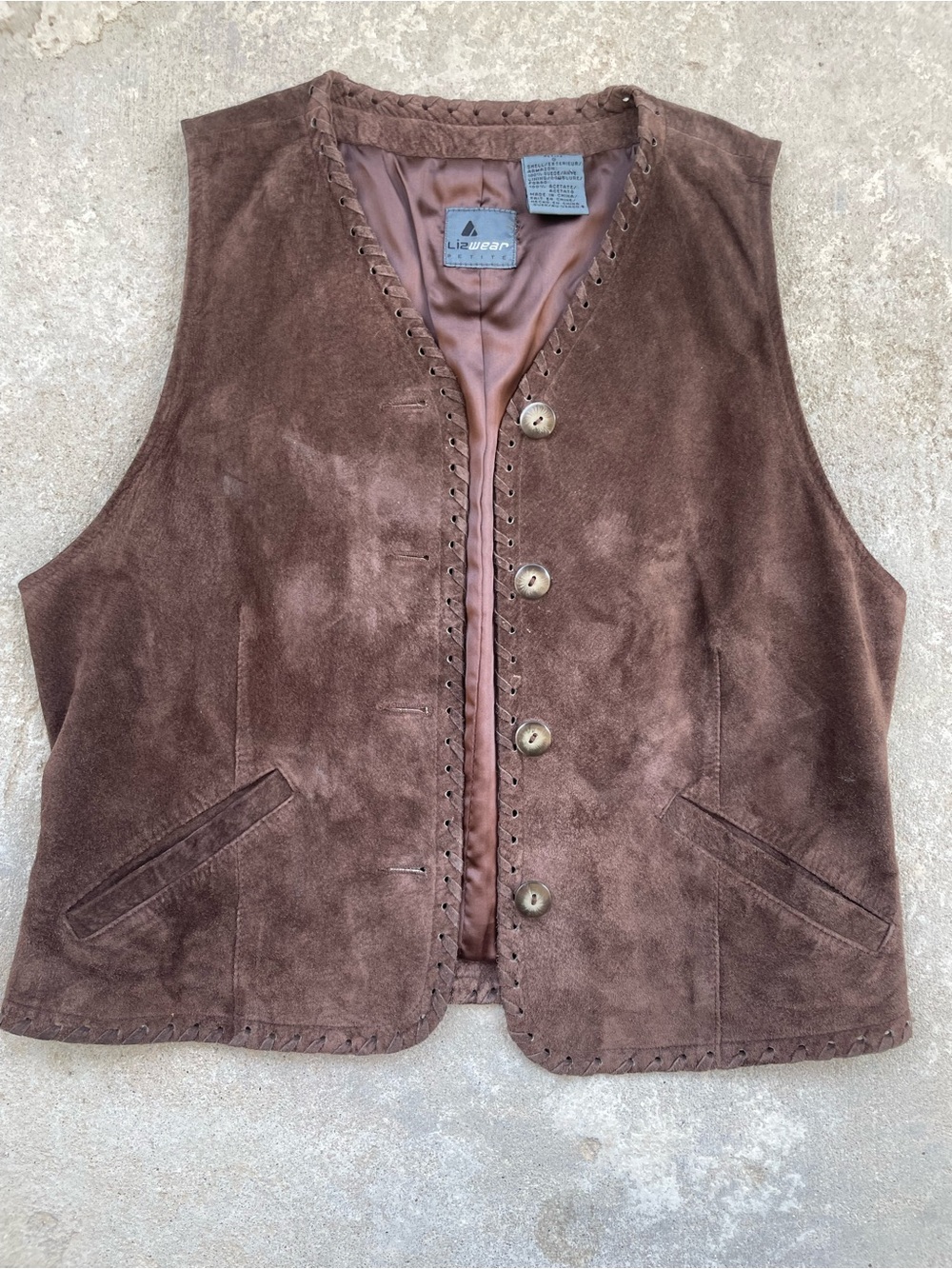 VTG Liz Wear Brown Suede Button up Vest